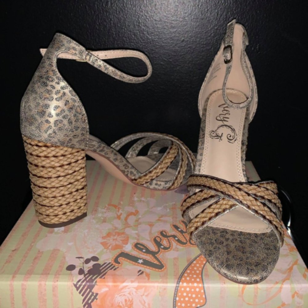 Very G Brand "Slither" Leopard Wedge Strappy Heel